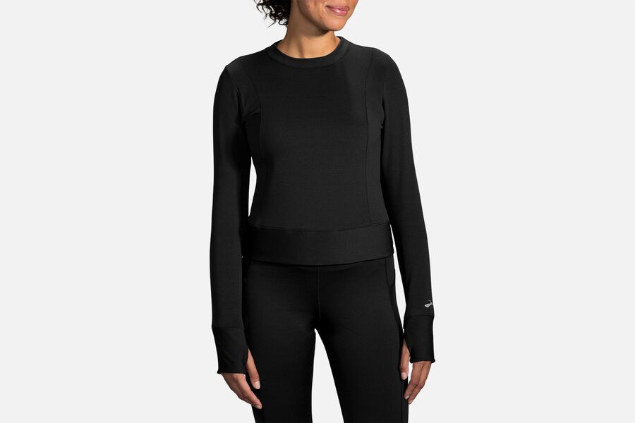 Womens Brooks Notch Thermal Long Sleeve Tops Black | 610925-XID